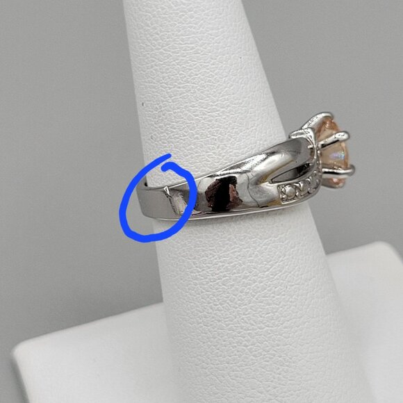 Silver Tone Citrine Cocktail Ring Studded Side Accents Size 6 3/4 - Picture 8 of 8